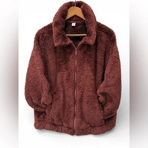 Old Navy Sherpa Fleece Zip Jacket | Brown Teddy Coat | Size S